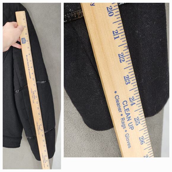 ASOS Quilted Moto Jacket 14 Women Black Bomber Wool Faux Leather Trim Biker READ - Picture 7 of 15